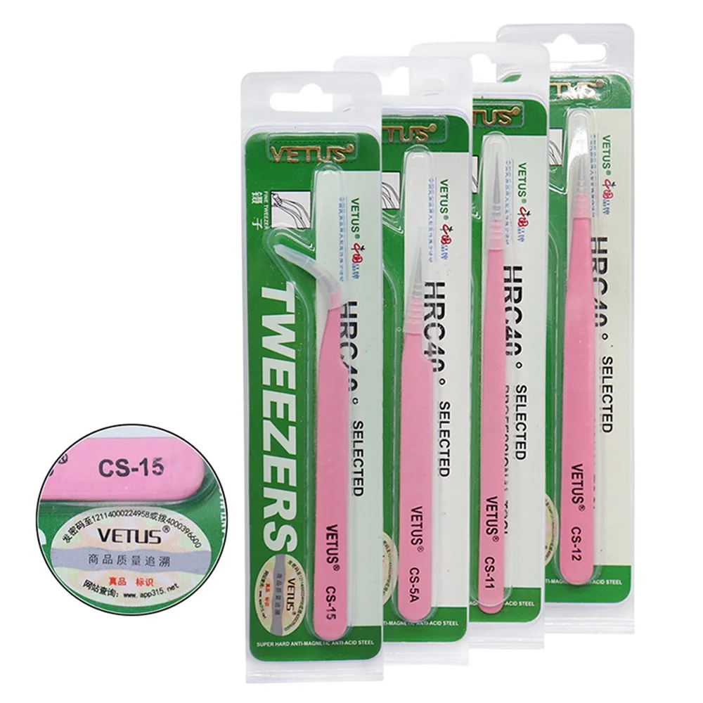 Vetus CS Series Pink Stainless Steel Tweezers for Eyelash Extensions Application