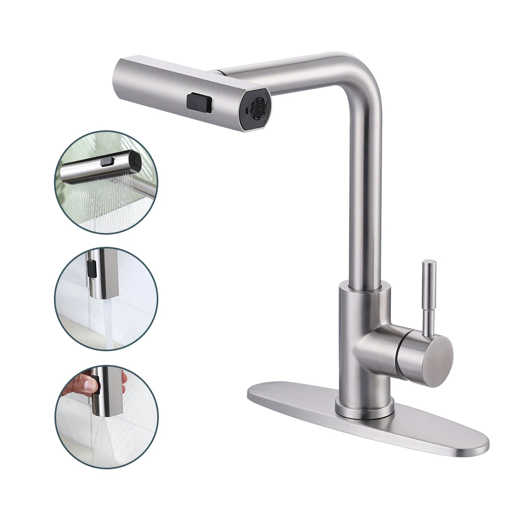 Вращающийся на 90 градусов смеситель для кухни из нержавеющей стали 304