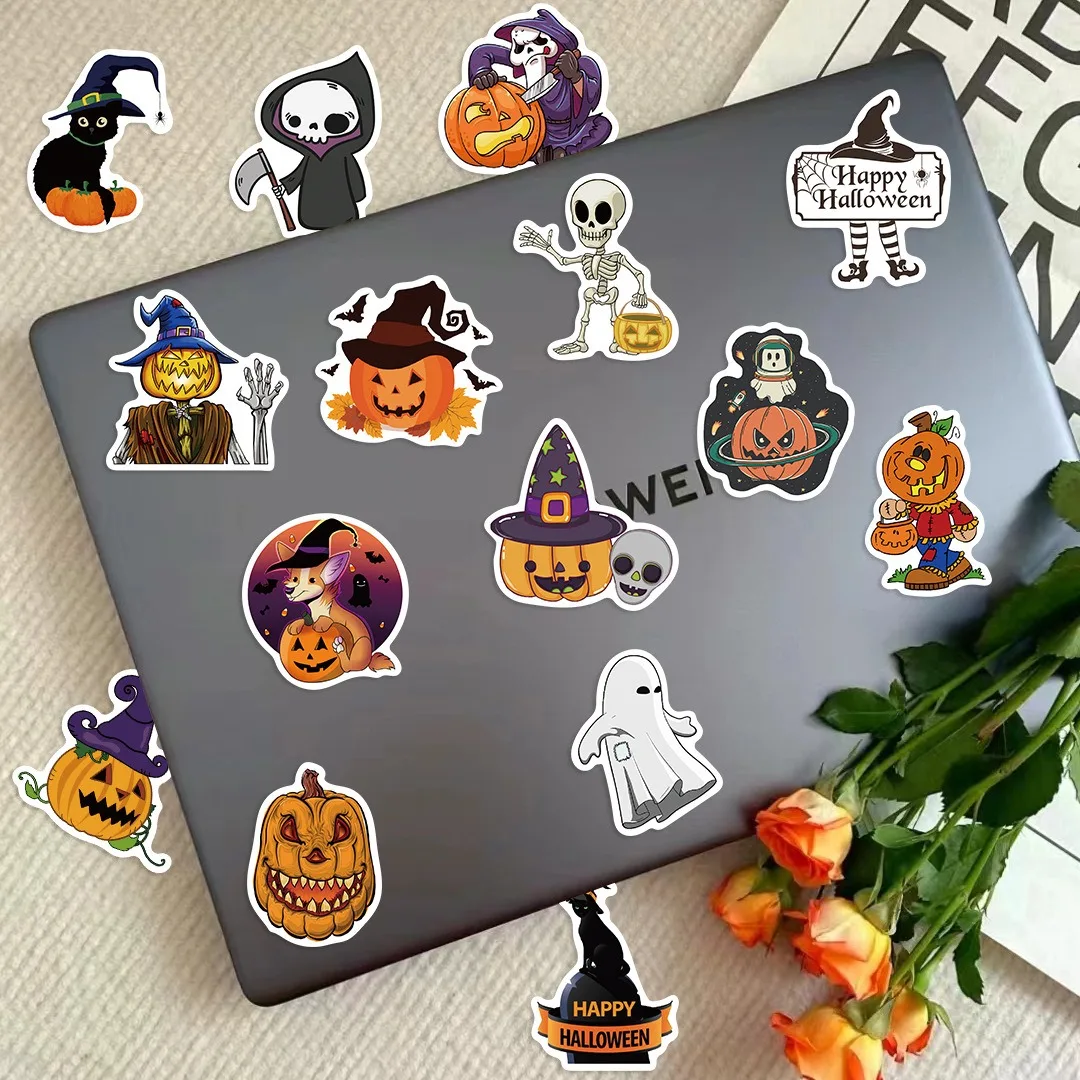 BIGIMAGE OEM Vinyl Waterproof Party Kids Cute Cartoon Vinyl Decals for Laptop Halloween Pumpkin Stickers Pack Set