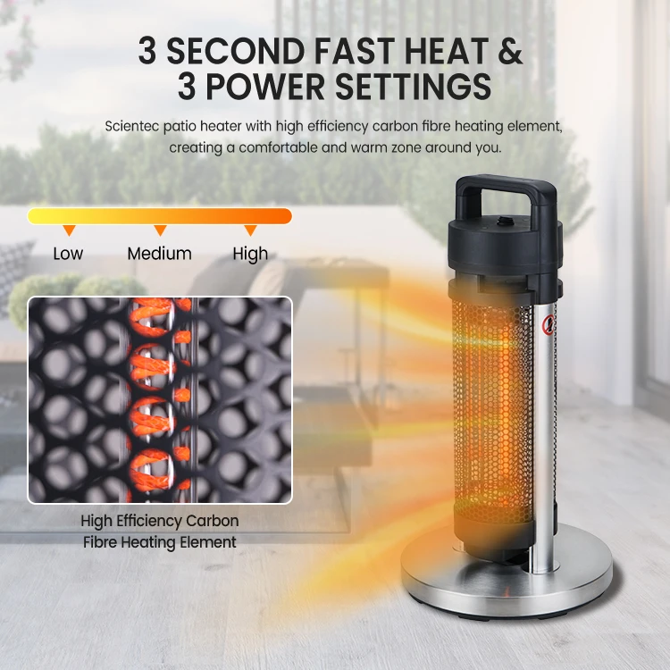Manufacture Prices 1200W Portable Patio Heater Carbon Fiber Infrared Electric Heater