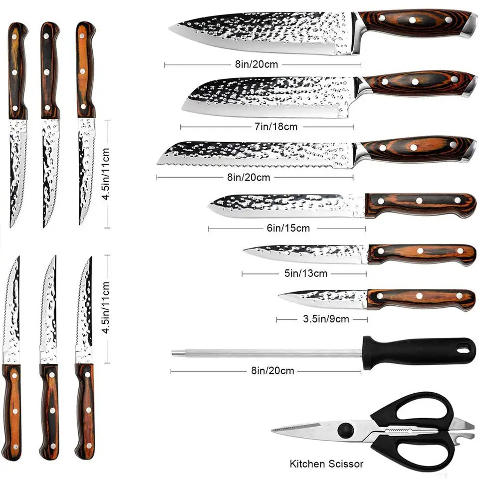 Hot sell High Carbon 15pcs kitchen Knife Set Stainless Steel chef knife set with wooden block