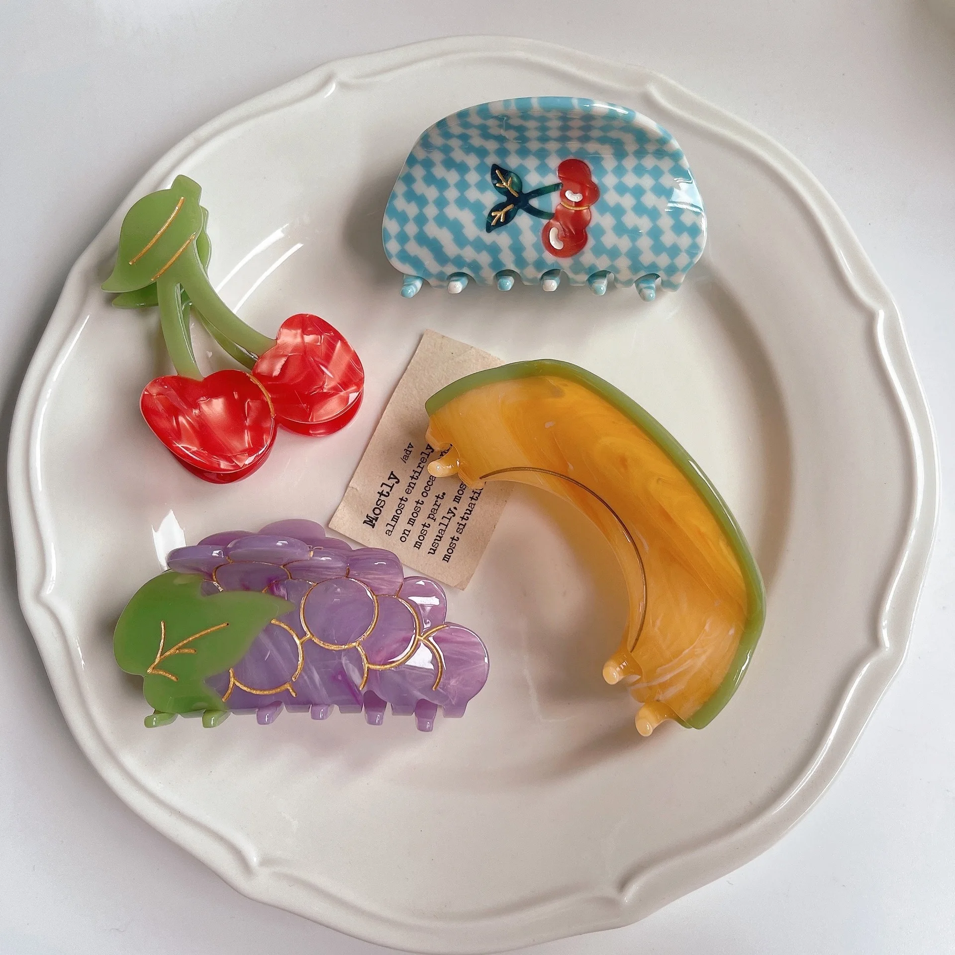 YANYE French Sweet Red Cherry Hami Melon Banana Cream Blue Checker Shark Clip Girls Grip Hair Accessories Claw Clips Hairpins