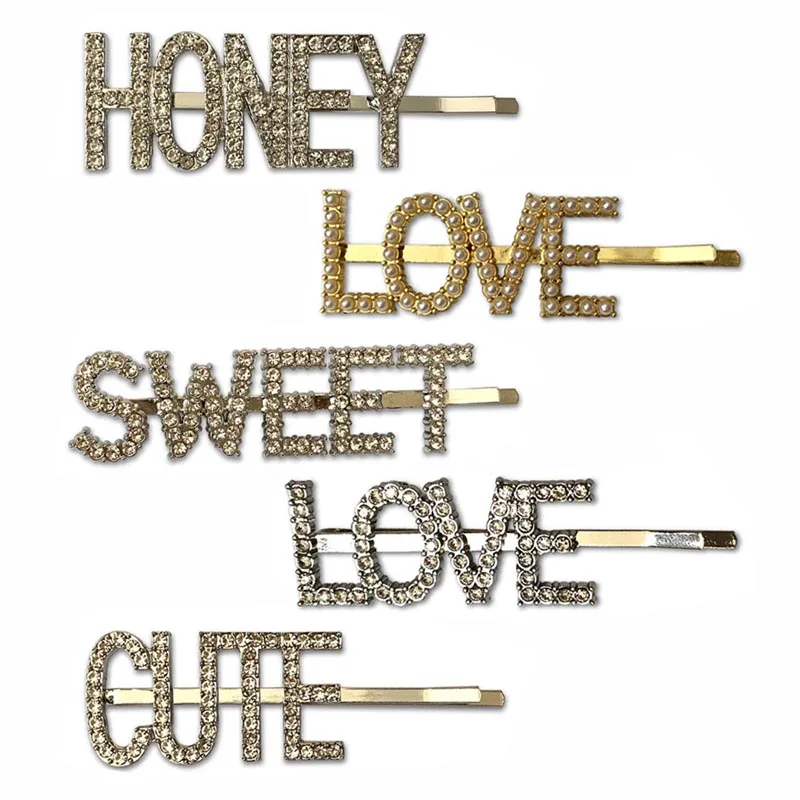 LHP006 Trade assurance Fashion hair pin zircon Rhinestone Custom yes sweet love  letter hair pin for Women jewelry wholesale