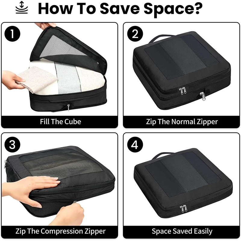 8 Set Compression Packing Cubes Full Open Visible Design Luggage Organizer Bags Set For Carry On Suitcases Travel Essentials