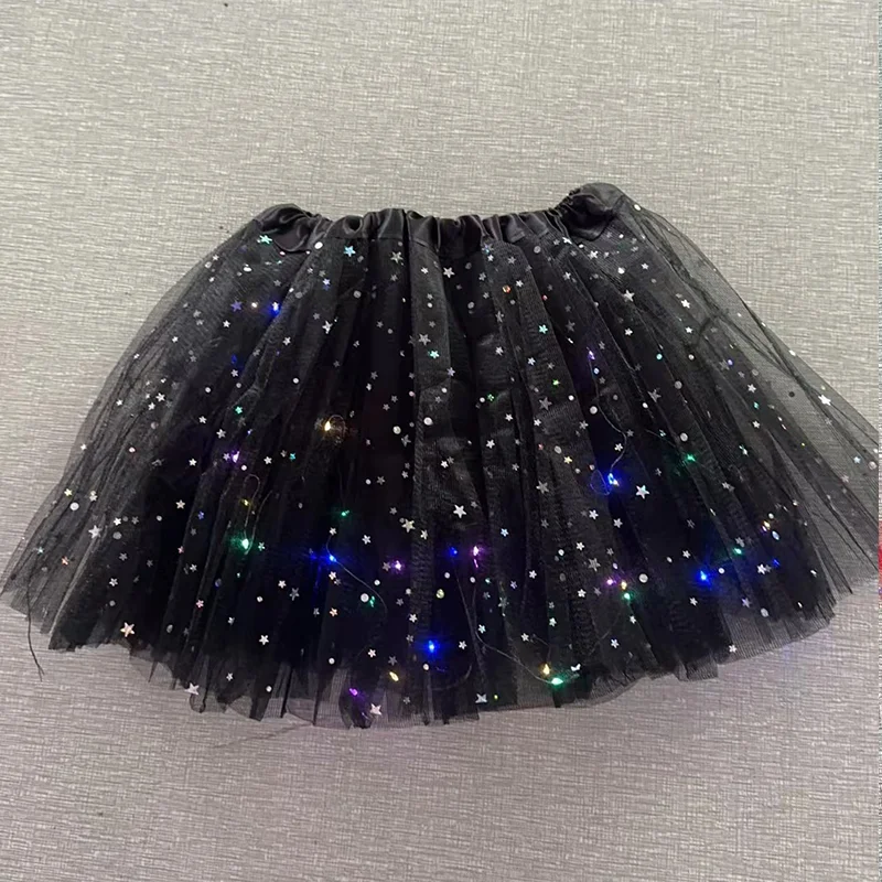 LED Lights Glowing 3-Layer Sequin Children Ballet Tutu Princess Skirt Party Mesh Puffy Short Dress 3-8 Year Baby Girl Dance Wear