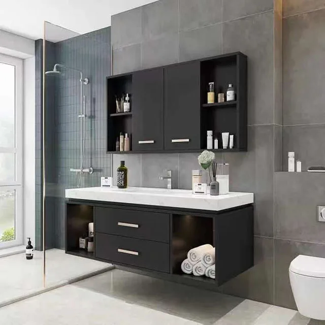 HZ High quality PVC Vanity bathroom cabinet  Modern Luxury design customized Vanity cabinet