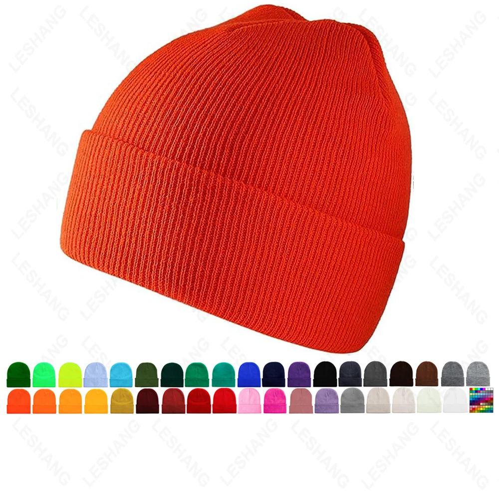 Fashion Custom Winter Plain Dyed Unisex Winter Warm Beanie Knitted Hat 100% Acrylic beanie caps