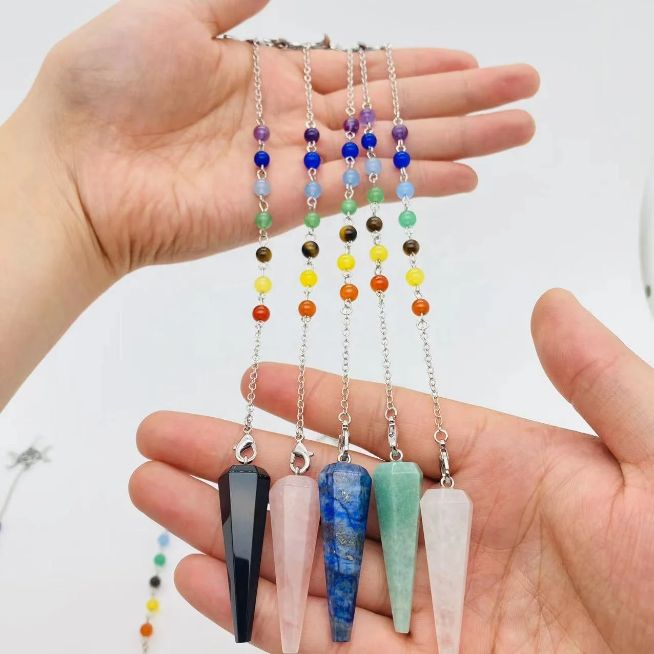 Factory Cheap Price Wholesale Bulk Healing Stone Crystal Chakra Pendulum Pendant For Meditation