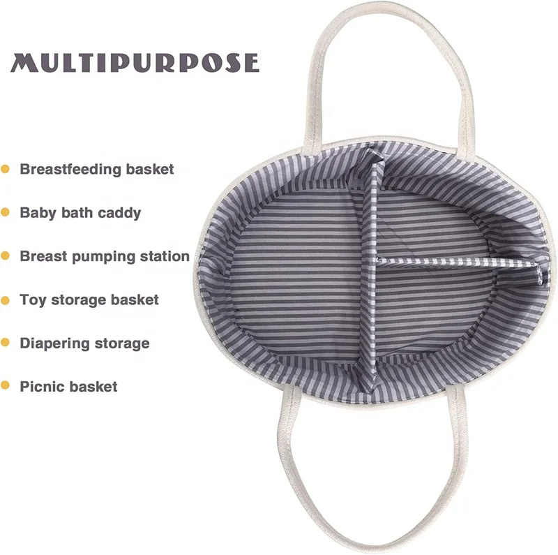 Newborn Baby Shower Basket Cotton Rope Diaper Caddy Organizer With Tassel