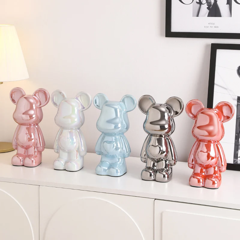 Bear Figurine Indoor Ornaments Animal Statue Electro-Plated Sculpture For Living Room Home Decoration
