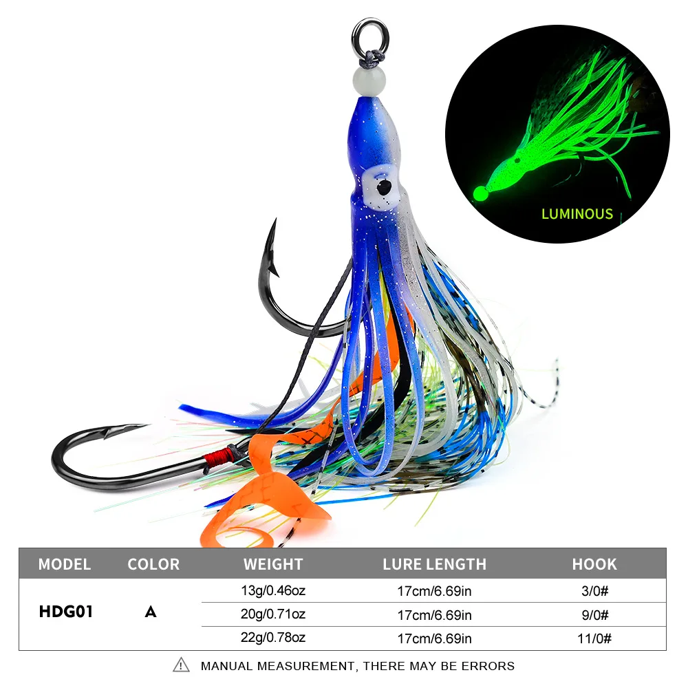 Wholesale 17cm 13/20/22g slow soft plastic luminous bait jig lure cods bass lure vibe squid with double hooks