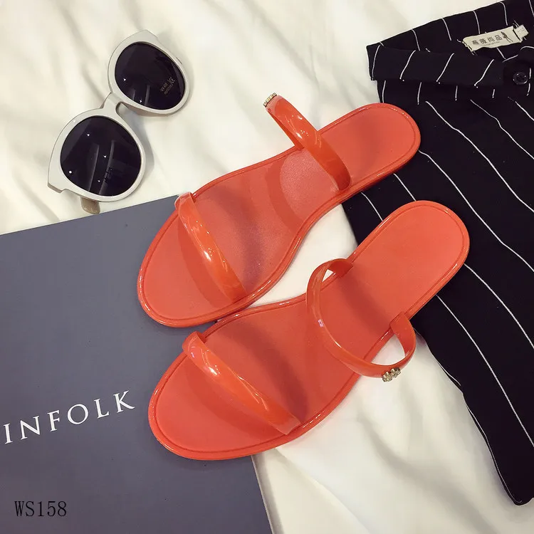 
Jelly Shoes Rainbow Summer Sandals Female Flat Shoes Casual Ladies Slip On Women Candy Color Peep Toe Beach Shoes 