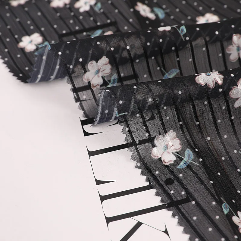 Wholesale spring and summer new striped chiffon small flower printed fabric for dress OEM