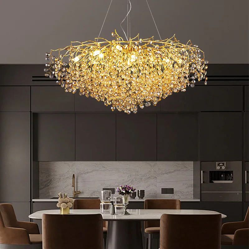 Luxury Crystal Chandelier Antique Bronze Gold Chandeliers Lighting Tree Branch Chandelier Hanging Pendant for Home Hotel
