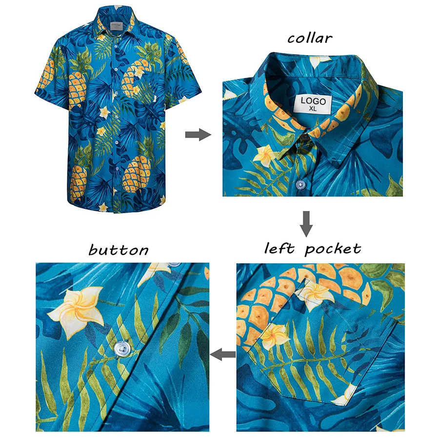 Mens Hawaiian Short Sleeve Shirt Suit Tropical Casual Button Down 2pc Summer Outfit Set