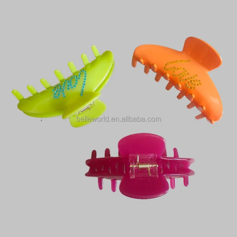 BELLEWORLD custom logo letters color hair claw accessories Alligator Diamond acetate Rhinestones hair claw Banana Hair Clips