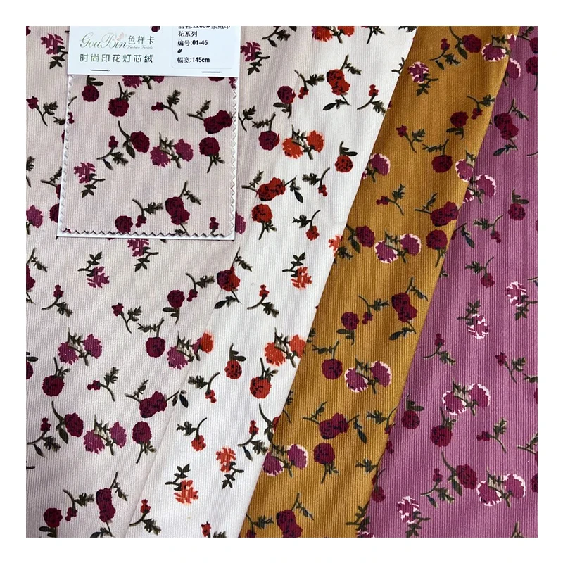 Best price  Print Corduroy Fabric Floral Print 100% Polyester Fabric for dress
