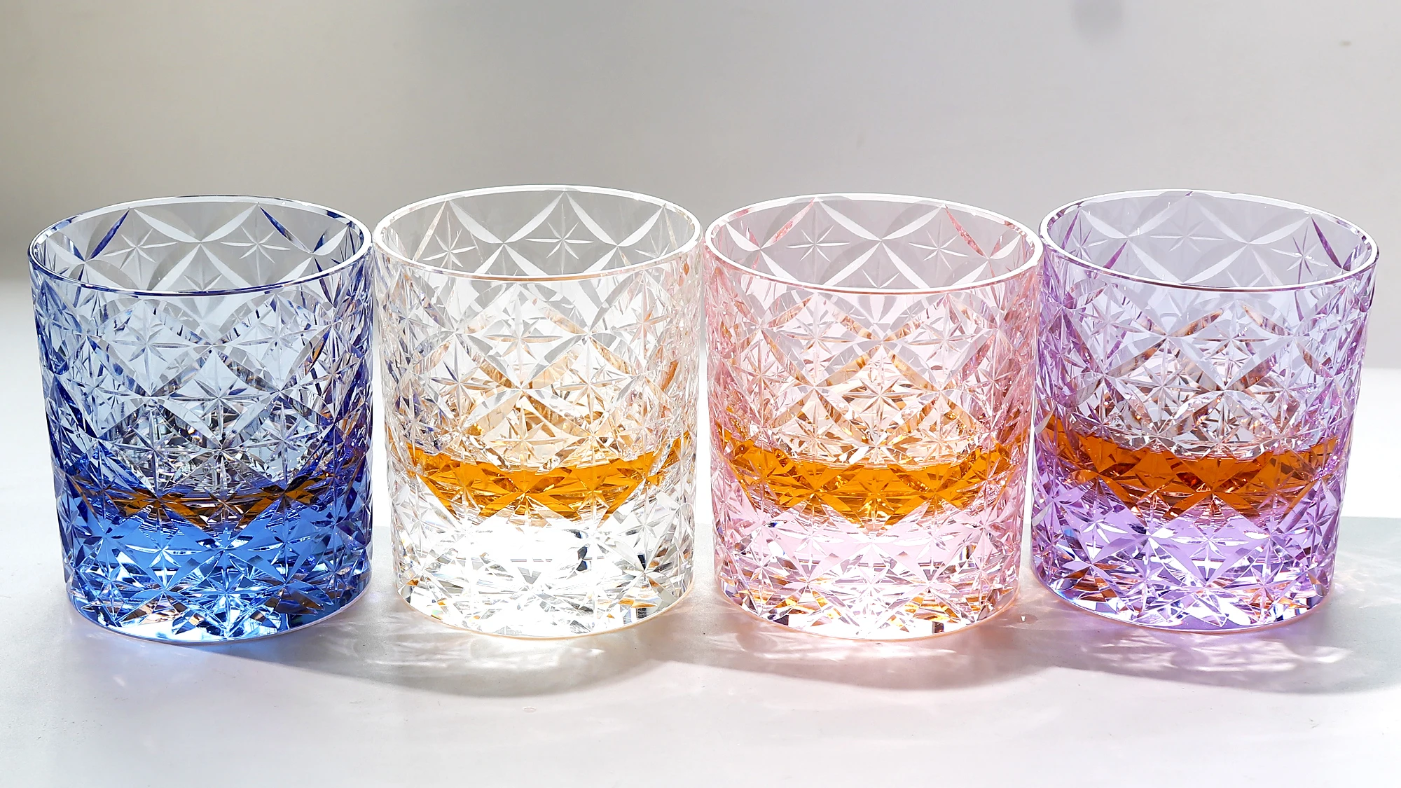 220ml K9 Clear Crystal Glass Whiskey Tumbler With Hand Carved Star Pattern Rocks Glass Edo Kiriko Circle Mesh Cocktail Glass Cup