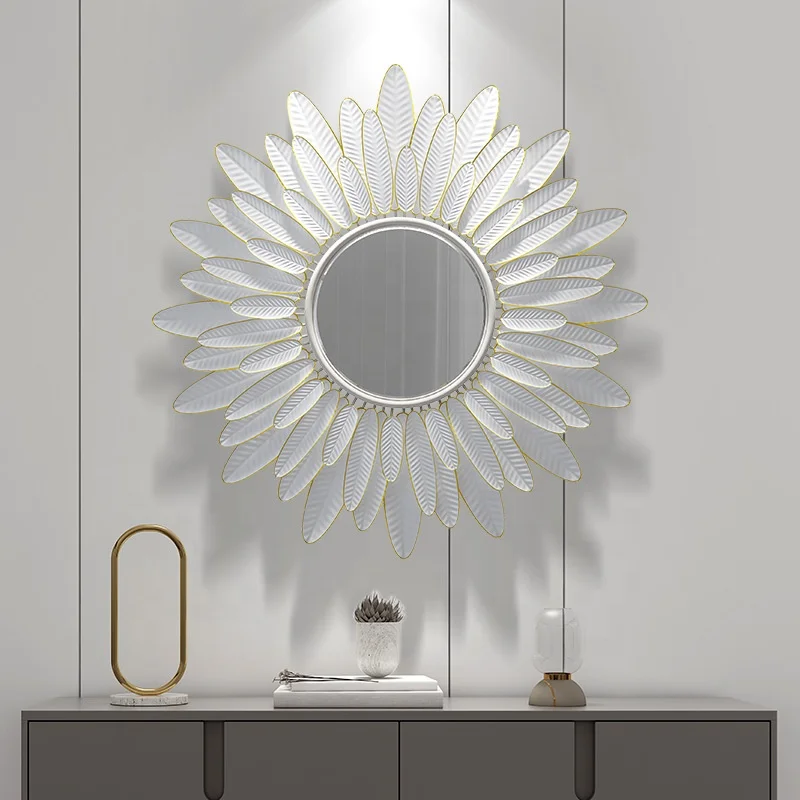 Wholesale Modern Style Home Decor White/Gold Round Shape Wall Mirror Metal Art Decorative Large Wall Mirror