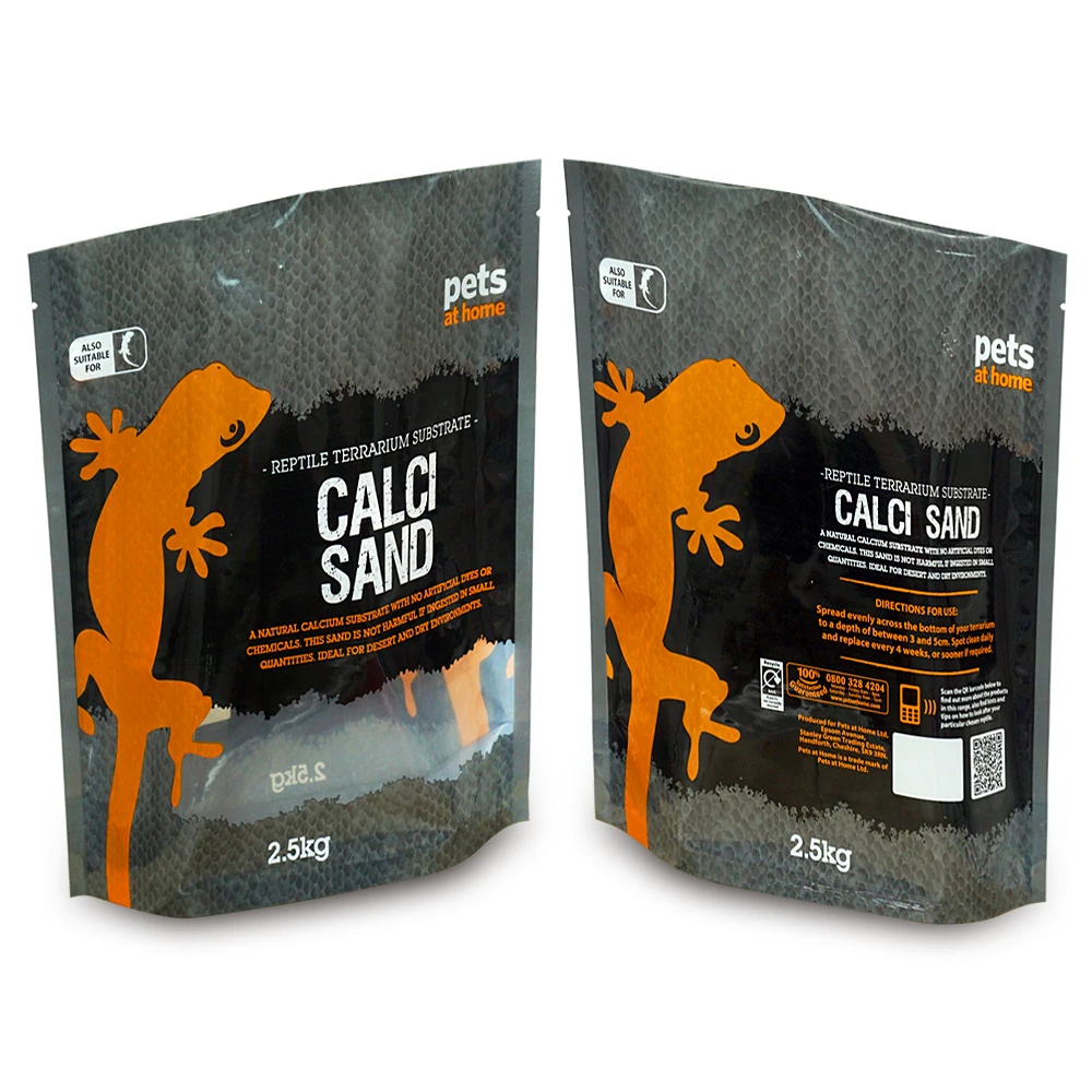 design smell proof stand heat seal ziplock packaging candy custom printed mylar bags with window for CALCI SAND 2.5 kg 5 kg