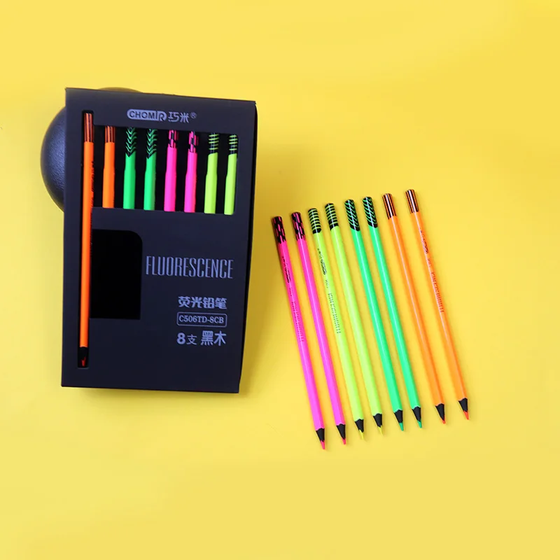 Accept OEM black wood fluorescent pencils each box contains four colors drawing color pencil set