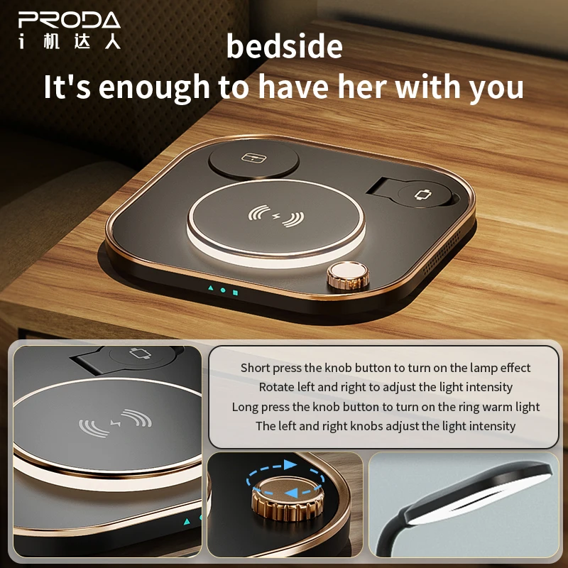 PRODA/AZEADA 5 In 1 15W Wireless Charger With Desk Lamp PD-X3 3A QI Wireless Charging Stand Holder For iPhone iWatch Airpods