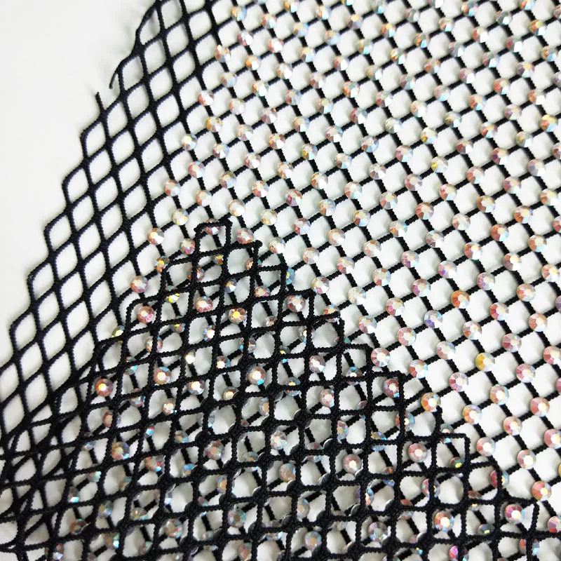 Hot Selling Soft Elastic Black Base Crystal AB Rhinestone Mesh Fabric Crystal Fabric For Garment