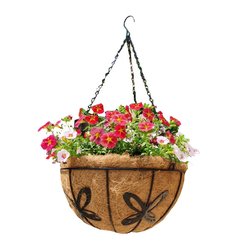 8-16 inch  Hanging Flower Basket Cocoanut Hanging Basket Iron Wall Hanging Cocoanut Flower Basket