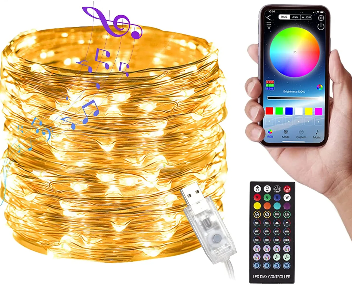 Christmas Fairy Lights 10M,20M Wifi Smart App Remote Control Music Sync Led String Light For New Year Outdoor Curtain Decoration