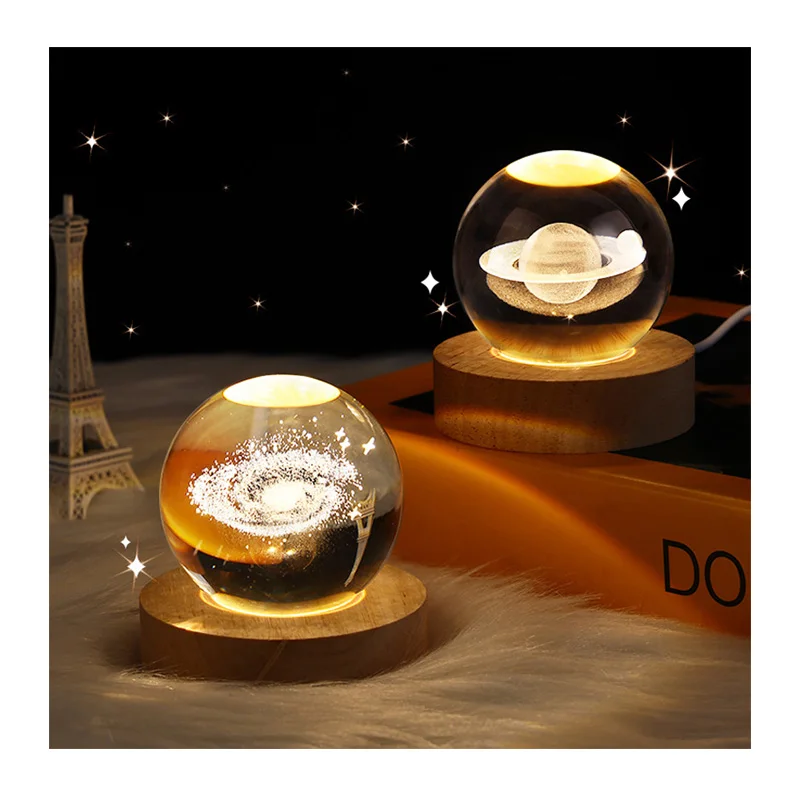 Smart home indoor lighting engraved crystal craft ball usb christmas kid gift led bedside desk night light projector table lamp