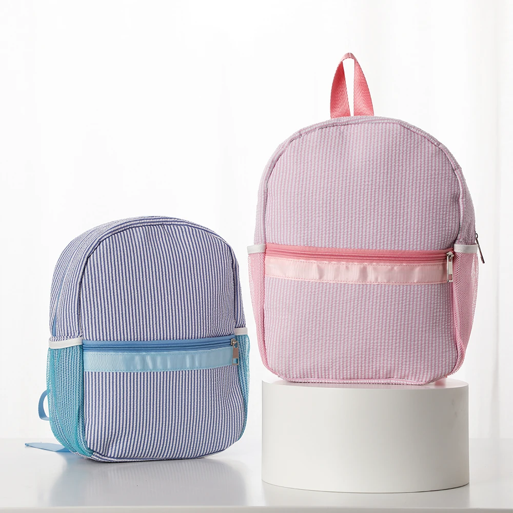 Custom Logo Children Personalized Bags Monogram Seersucker Toddle School Backpack Bag for Kids