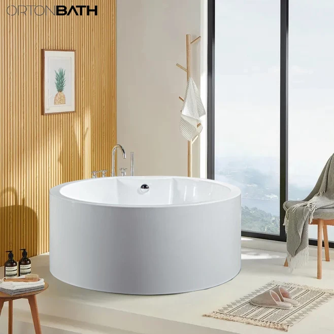 ORTONBATH Round Soaking Adult Acrylic Freestanding Hot Swim SPA Bathtub Bath Tub Plastic Sanitary Ware Bathtub with LED Light