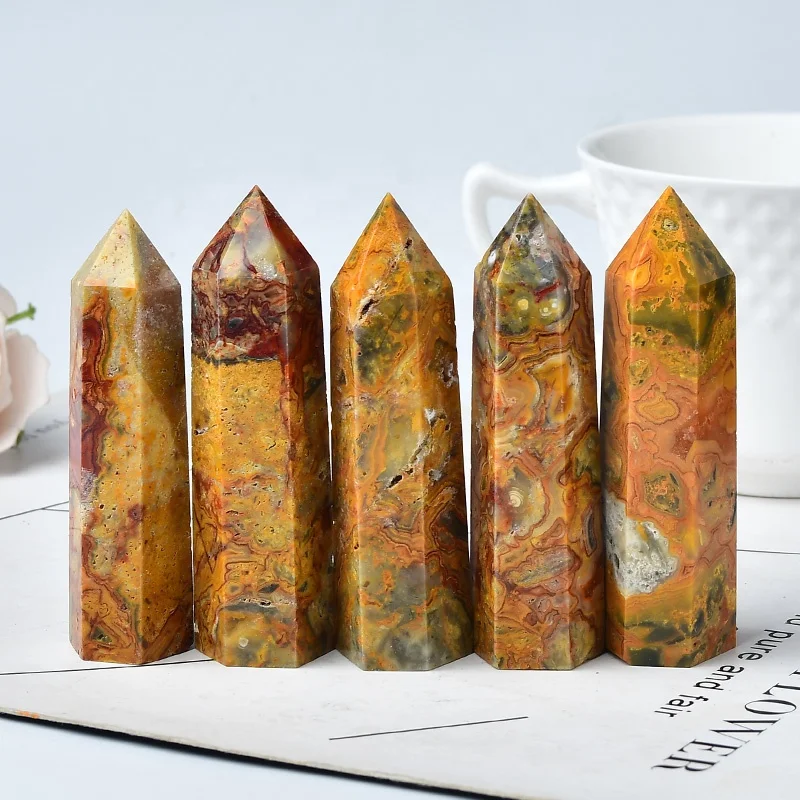 Natural Crazy Agate Crystal Tower Point Pencil Obelisk Healing Wand Stick Small Medium Large Size Wholesale for Business Gift