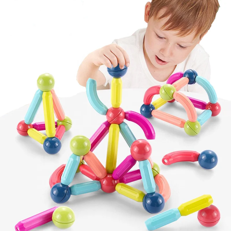 Productos Tendencia 2024 Juguetes DIY Educational 3D Building Block Set Montessori 64 Pcs Magnetic Sticks And Balls Toy For Kids