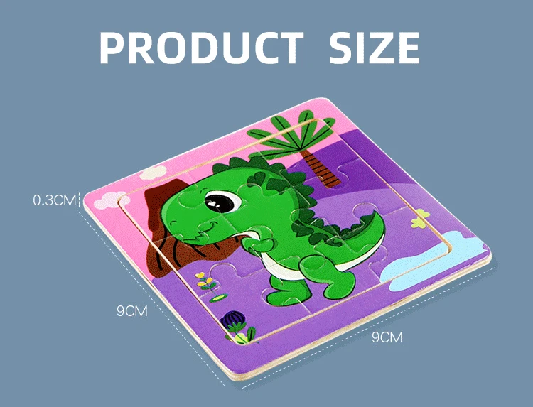 New 9 Pieces Cartoon Dinosaur Animal Car Puzzles toys Early Educational Montessori wooden Jigsaw Puzzles Toys For children CE