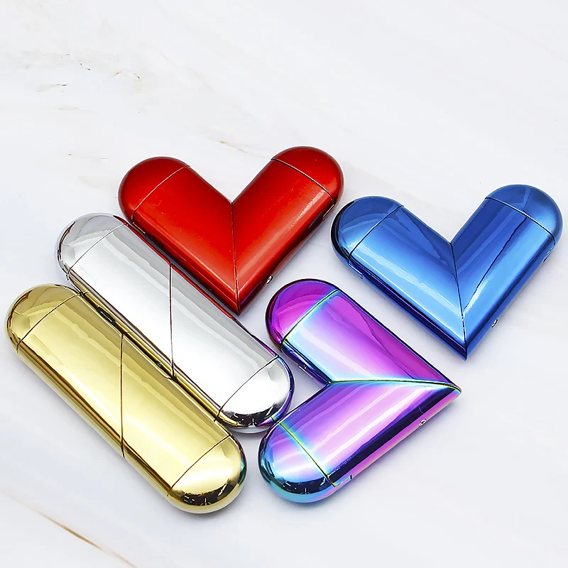 Double Fire Grinding Wheel Open Flame lighter Folding Love Charging Peach Heart Electric Wire Cigarette Lighter