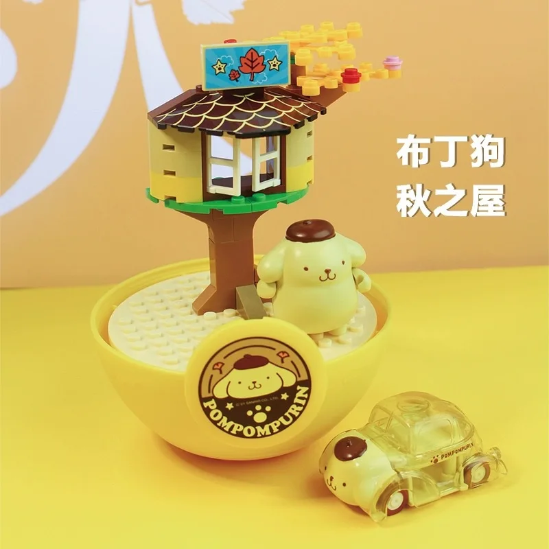 Cartoon sanrios puzzle block Big Twist Egg Kuromi  Surprise Doll My Melody Four Seasons House Scene Rebound Car Blind box