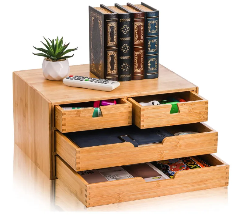 Best Selling Handmade Multifunctional Bamboo Storage Cabinet Box Office Wood Desktop Organizer