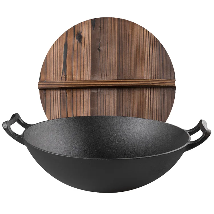 Eco-friendly 14 Inch chinese cast iron wok with Two iron handle