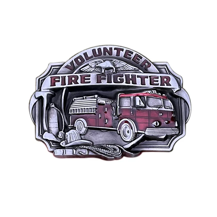 Classic Zinc Alloy Enamel Brass Custom Logo Metal Belt Buckles Western designers 3D 40mm big oval  Fire fighter Belt buckle