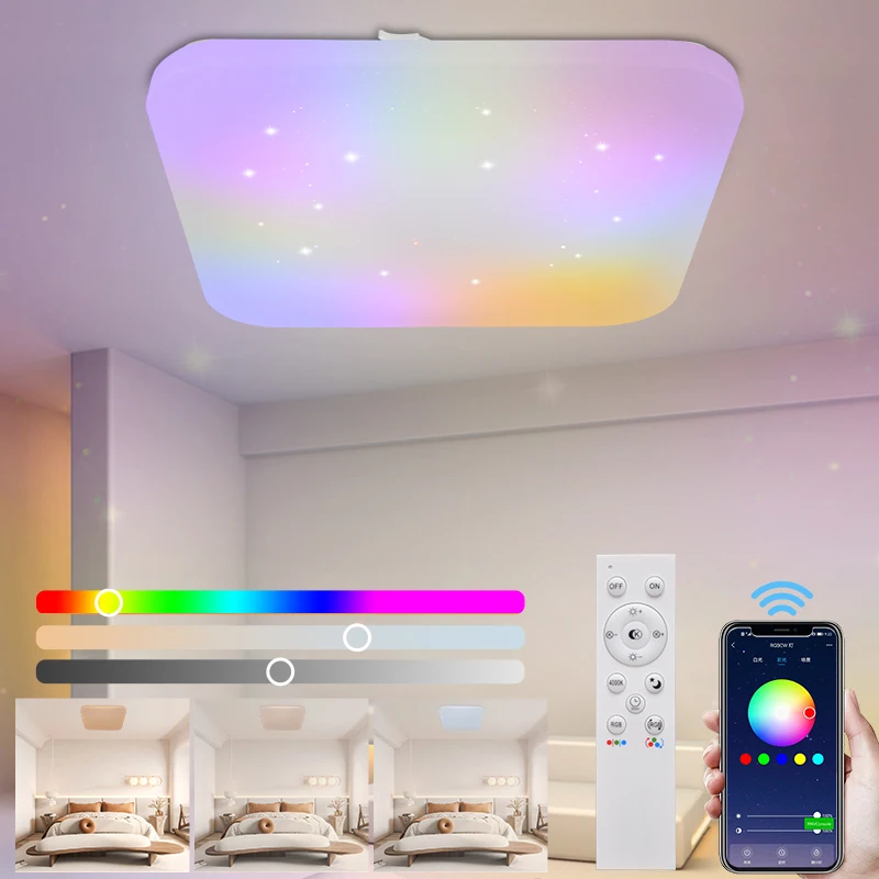 RGB Surface Living Room Bedroom Decor Dimmable Flush Mount Remote Control Lamp Fixture Acrylic Round Modern Led Ceiling Light