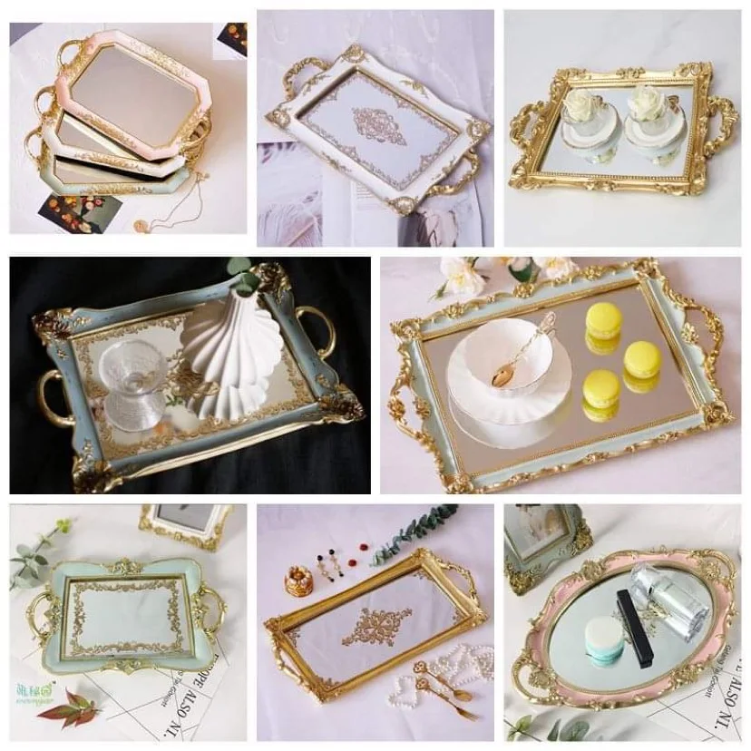 Retro decorative mirror dishes tray tea tray  for girls party or hotel service