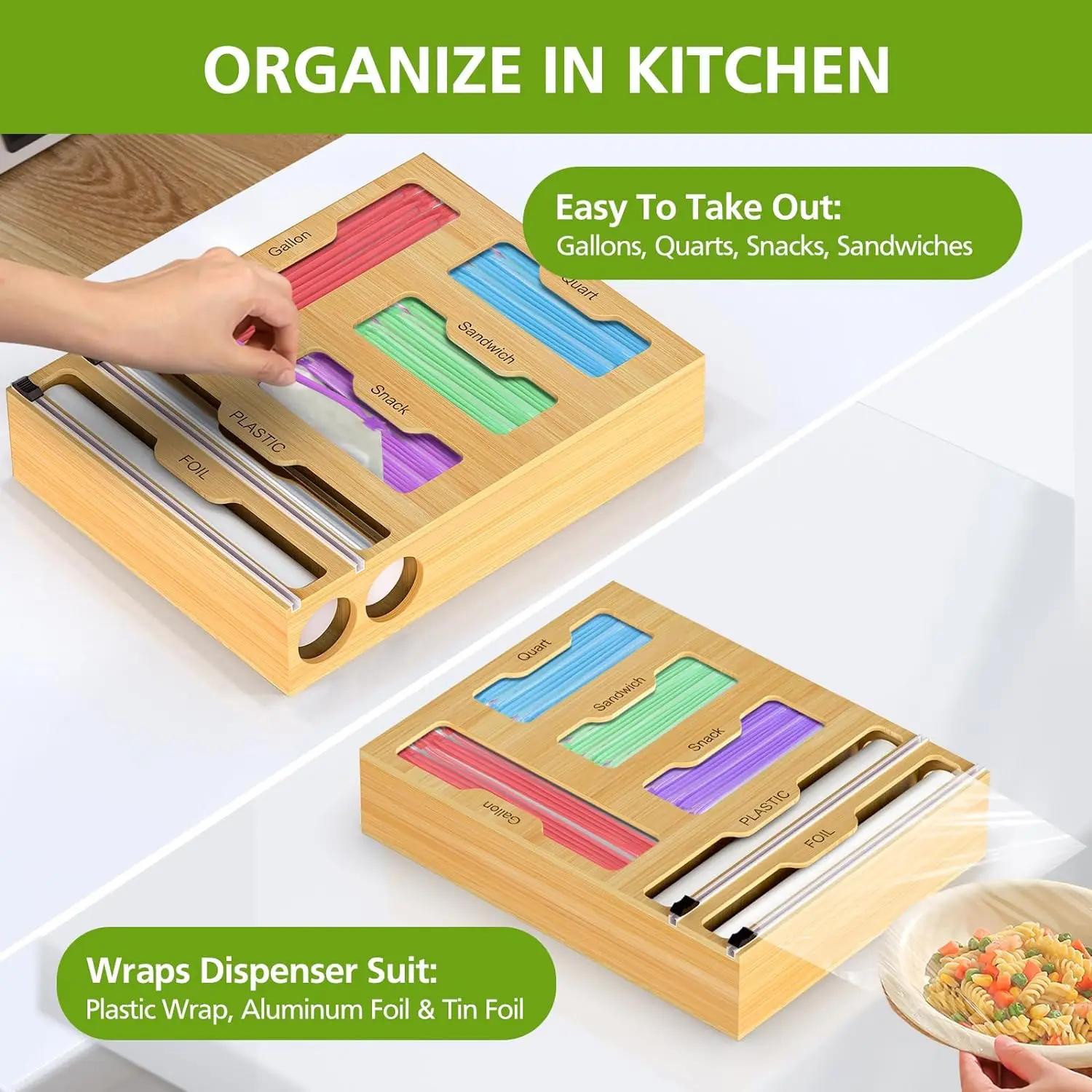 practical Bag Storage Organizer for Kitchen Drawer,Bag Storage Organizer Suitable for Gallon, Quart, Sandwich, Snack