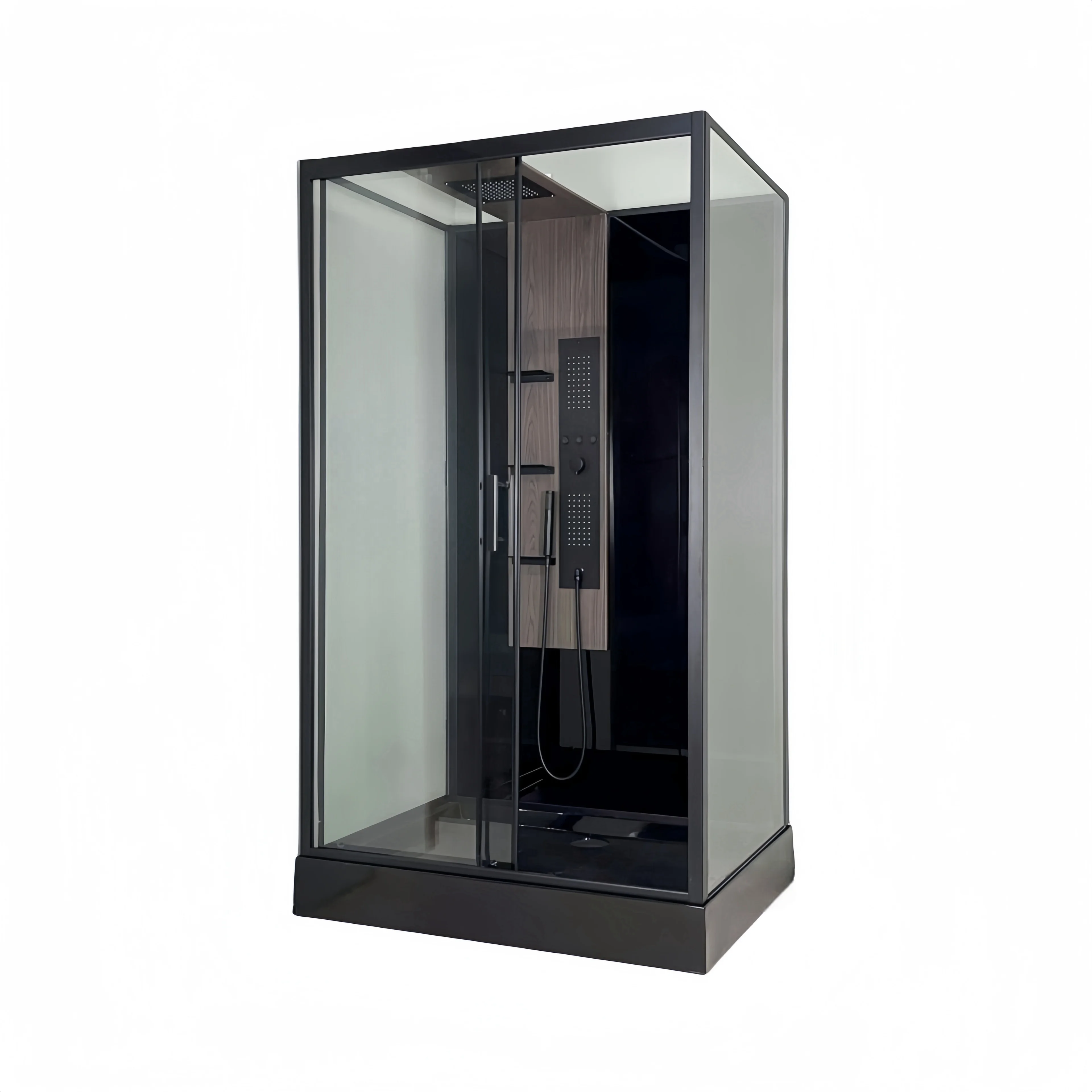 Oumeiga матовая черная угловая душевая кабина с раздвижной дверью и массажными функциями 120x90x225 см для дома