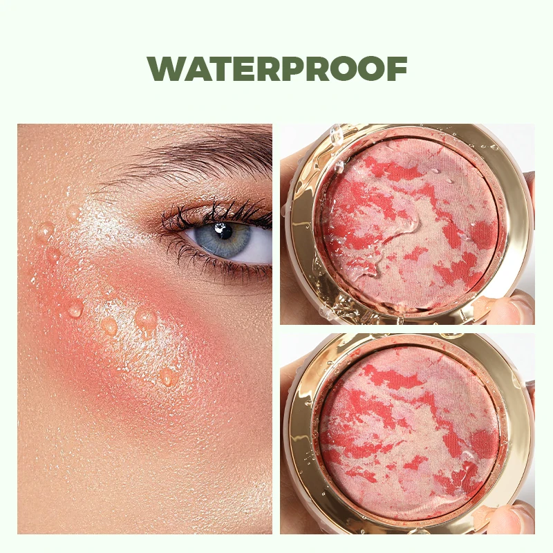 Free Sample Custom Logo Makeup Marble Highlighter Blush Powder Private Label Vegan High Pigment Waterproof Face Cheek Blusher