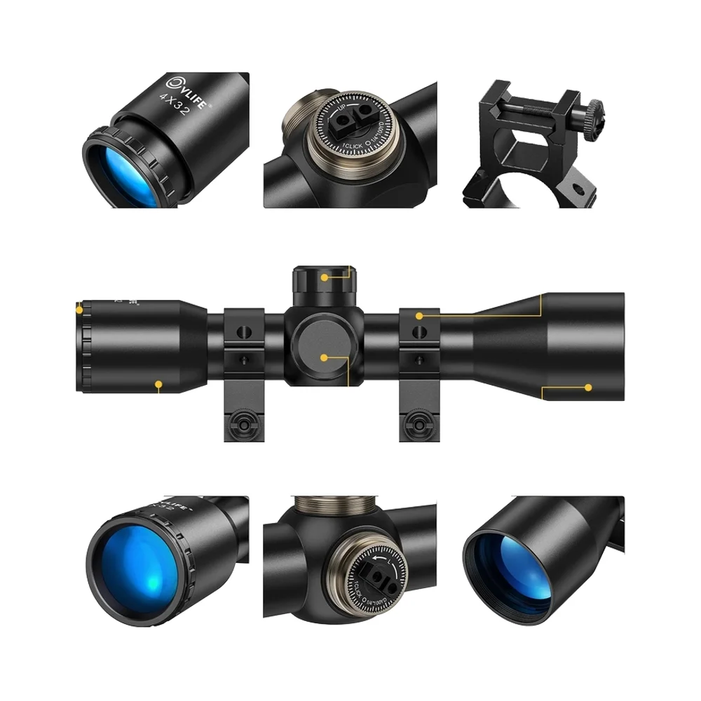 CVLIFE FoxSpook 4x32 Compact Scope Crosshair Optics Hunting Scope 20mm scope mount