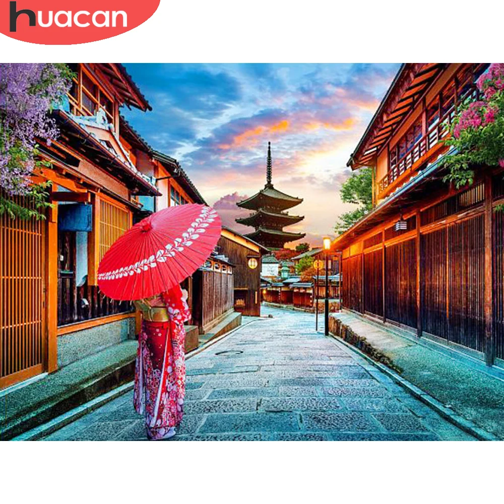 HUACAN 5D DIY Diamond Painting Japanese Women Full Mosaic Portrait Embroidery Complete Kit Handmade Gift Home Decoration