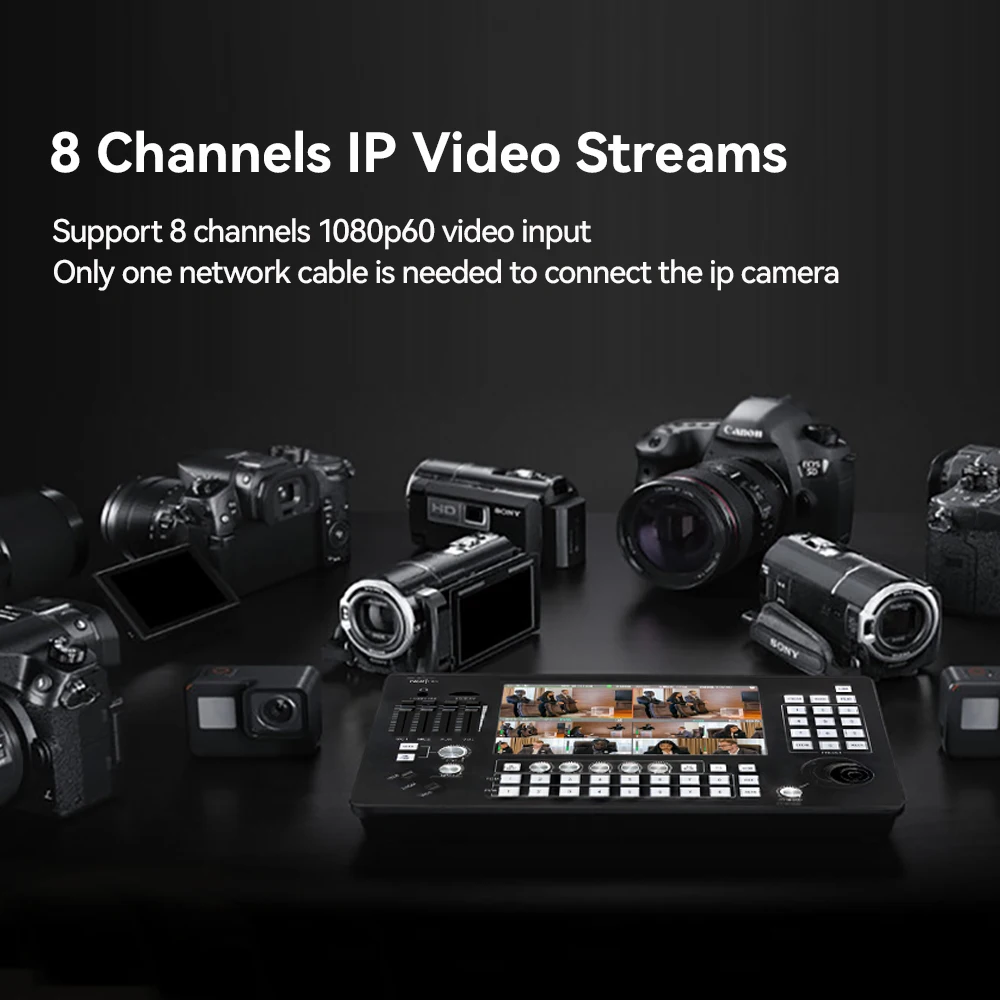 HDMI NDI Broadcast mesclador atem mini pro switcher USB 3.0 ptz camera controller viscaip 8 channel hdmi live