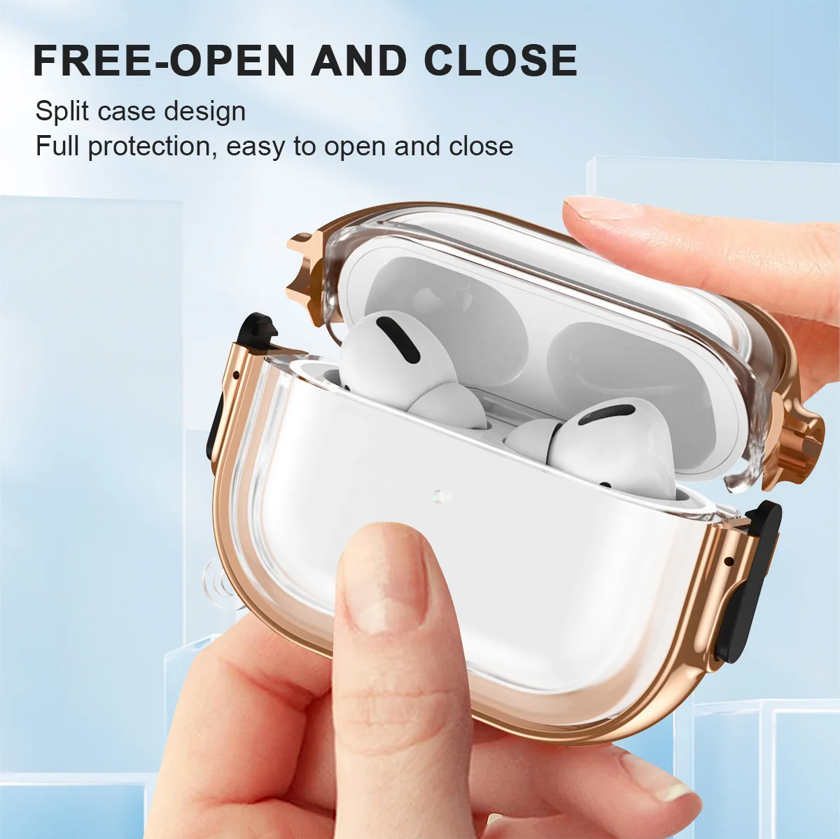 Hot New Secure Lock Clip For AirPods Pro2 Protection Case Electroplating Transparent Clear TPU Cover Earphone Case with Hook