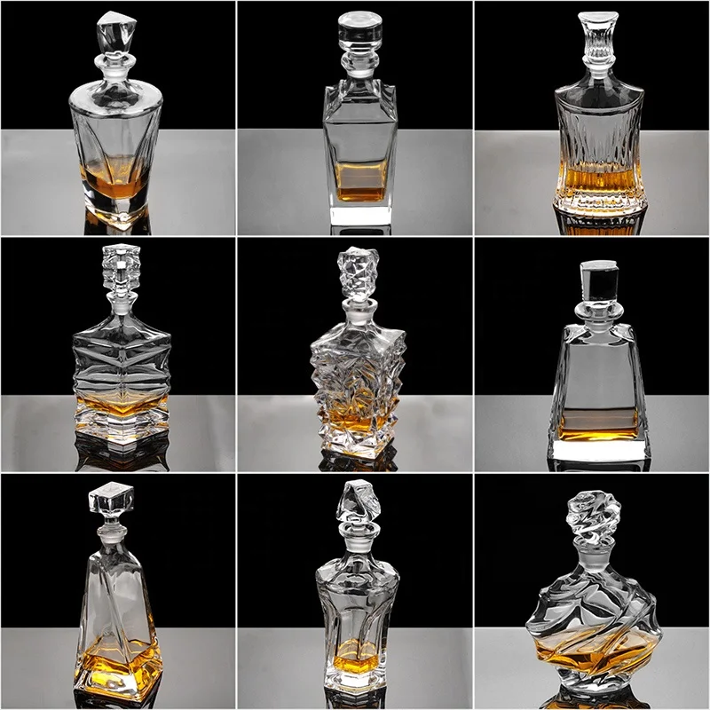 HUAHANGNA Support Custom Logo Crystal Clear Glass Decanter for Whiskey Liquor Brandy